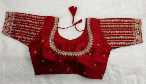 Pujia Mills Women's Readymade Blouse Embroidery Multi Coding Gold Thread Indian Ethnic Designer Stitched Readymade Saree Half Sleeve Blouse for Women for Saree Lehenga Choli