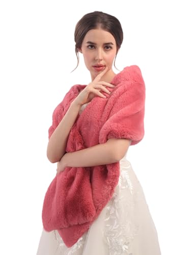 Teyglen Women's Wedding Faux Fur Shawl Cold Winter Warm Fur Wrap Cross Fur Shawl Bridal Fur Collar Scarf for Evening Party