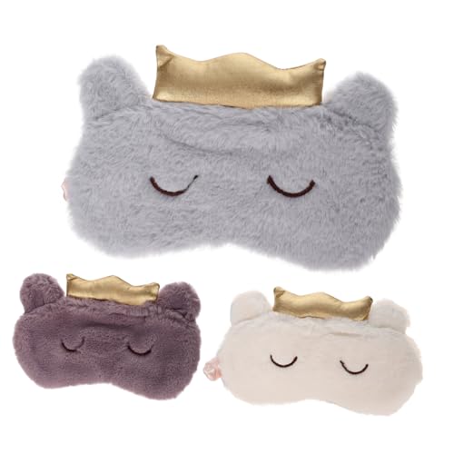 HIAKDOFT 3個 毛?素材のかわいいクラウンデザイン点光遮断アイマスク 睡眠用ブリーザブルアイシェード 実用的で快適なホームオフィス用眼