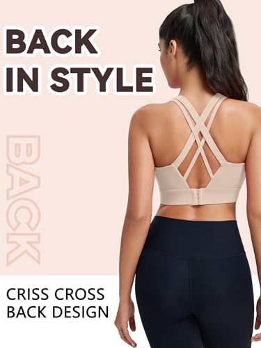 Sports Bras for Women High Support, High Impact Running Criss Cross Strappy Bra Crop Top, Molded Cup, Hook and Eye Closure3