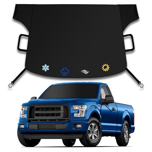 Eamefia Windshield Cover for Ice and Snow,New Upgraded Heavy Duty Windshield Snow Cover,Extra Large Size (75'x45'),Windproof Winter Frost and Deicing Awning Suitable Fzor Cars(Black)
