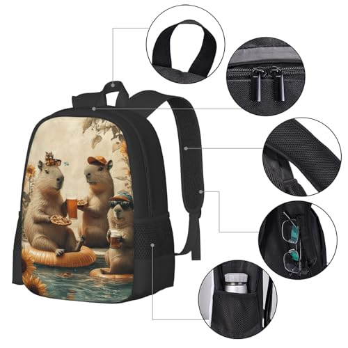 Image of Cute Capybara Print Backpack For Men Women Lightweight Daypack For Daily Commutes Business Travel Hiking