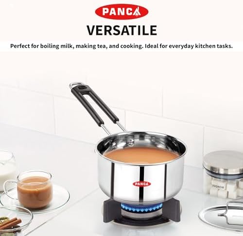 PANCA Stainless Steel Sauce Pan Set of 3 | Milk Pan, Tapeli, Patila Combo with Handle | Induction & Gas Compatible Cookware for Boiling Milk, Tea & Cooking | 2L + 1.5L + 1L (Plain Sauce Pan)