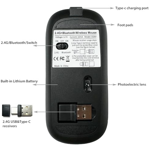 Image of KLO Rechargeable Bluetooth 5.2 /3.0 /Type-C /USB-2.4G Mouse for MacBook /MacBook air /Pro /iPad, Wireless Mouse for Laptop /Notebook /pc /iPad /Chromebook (Black)