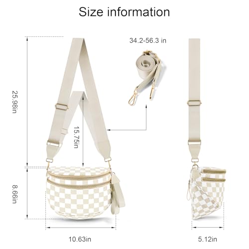 Checkered Crossbody Bags for Women, Large Nylon Bum Bags Plus Size Fanny Pack Sling Bag Belt Bag for Women Travel, Beige Checkered4