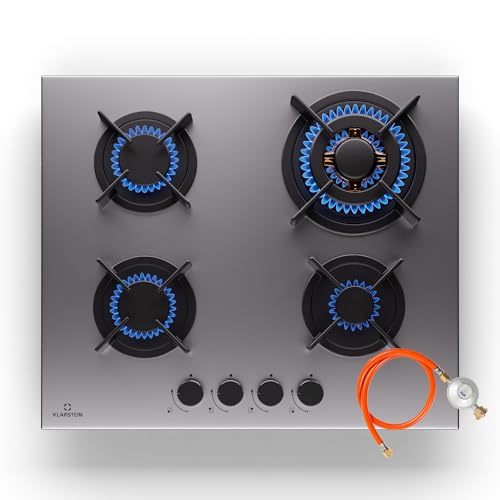 Klarstein Tables de Cuisson à Gaz, Plaque de Cuisson Gaz à 4 Brûleurs, Table de Cuisson Encastrable à 4 Feux de 8000W, Cuisiniere Gaz, Gaziniere Gaz avec...