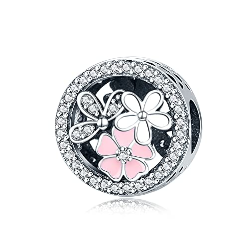 Perles fleurs roses argent 925 ciselé haut de gamme pour création bijoux