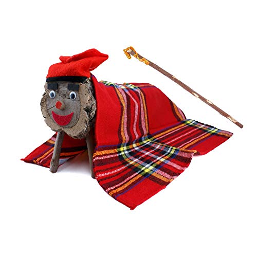 H HANSEL HOME Tronco de Navidad Caga Tio, Tió de Nadal Tronco Cagatio diseño de catalán Occidental, Decoracion Navidad - 33 cm + Manta + Bastón