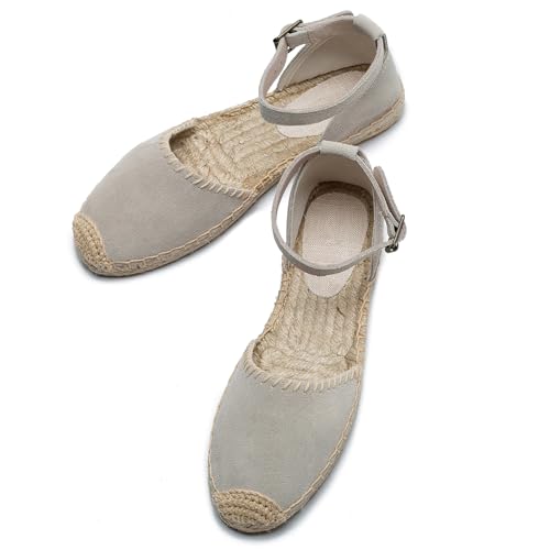 Image of Women's Espadrille FLat Sandals Closed Toe Ankle Wrap,Classic Lace Up Summer Dressy Flat Shoes