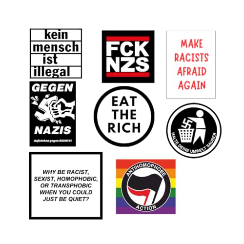 Gegen Rechts Sticker Set 8 Stück FCK NZS gegen Rassismus Aufkleber Set - Wasserfeste Vinyl Aufkleber - Aufkleber für Wände Fenster Laptops und Notizbücher