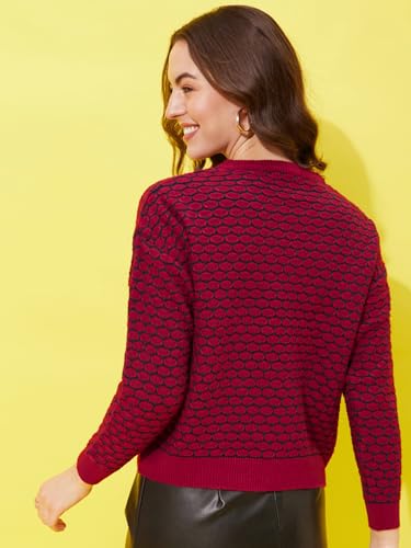 Image of Modeve Self Design Round Neck Casual Women Crop Top Sweater||Winterwear||