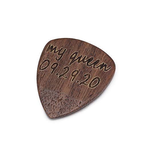Wooden Guitar Picks Custom Any Text 1-3 Pcs Wood Picks with Guitar Pick Holder Case Personalized Music Gift for Guitar Player Guitarists (Black Walnut)