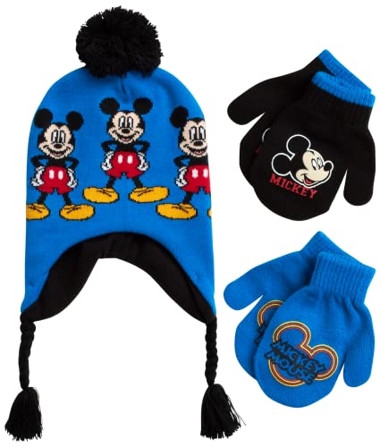 Image of Disney Little Boys Mickey Mouse Hat and 2 Pair Gloves or Mittens Cold Weather Accessory Set, Ages 2-7