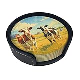 Vaches de Ferme chez Sunny Round Coasters Accessoires de décoration rétro en Cuir