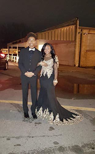 MisShow Women's Rhinestone Applique Long Sleeve Mermaid Evening Dress Plus Size,Black,16