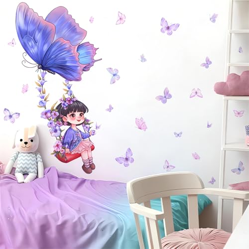 Vinilo decorativo mariposa niña morada, adhesivo para pared miniatura 5