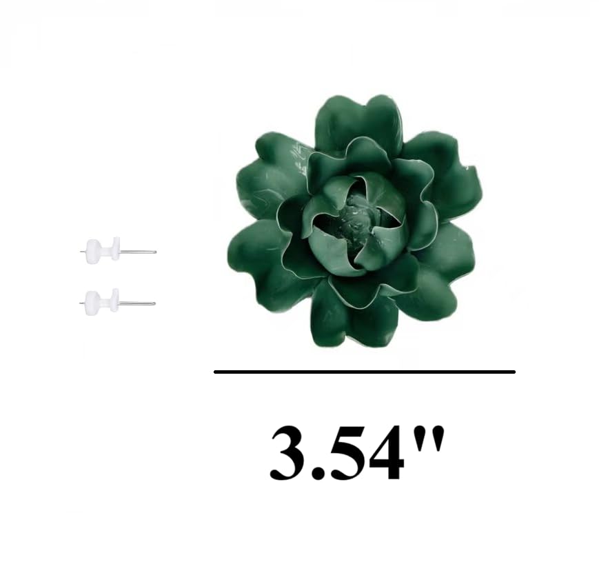 Image of Dark Green,Luoyang Peony, 3.54 inch,Ceramic Flower Wall Art Decor, Artificial Flower Wall Sculpture,Handmade Ceramic Flowers for Home,Hallway,Living Room, Kitchen,Bathroom