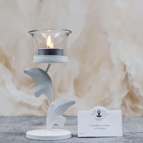 Image of Hosley White Leaves Decorative Tealight Holder (G66375)
