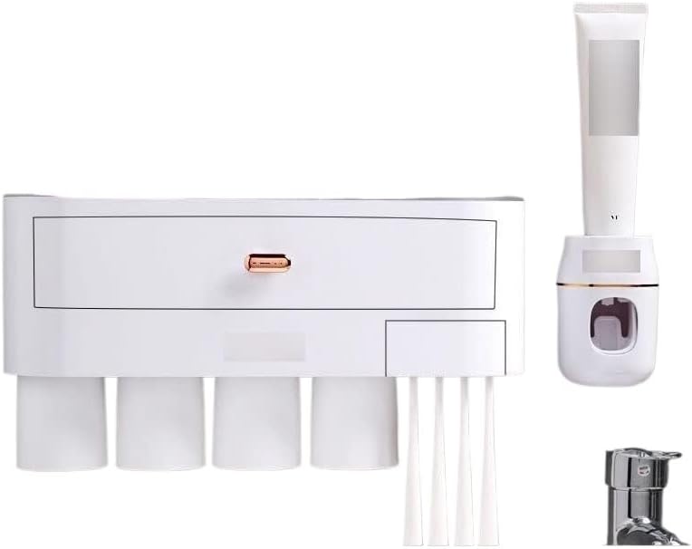 Toothbrush Holders,Toothbrush Holder Bathroom Magnetic Toothbrush Holder Wall-Mounted Toothpaste Dispenser Toilet Storage Rack Home Bathroom Accessories Sets(2 Cups Golden Set) (4 Cups Gray Set)