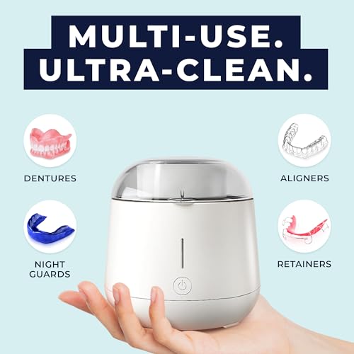 Fresh Knight Ultrasonic Retainer Cleaner, 45kHz Retainer Cleaner Machine for Denture Cleaner, Retainer Cleaner, Mouth Guard Cleaner, Night Guard Cleaner, Denture Cleaner with 200ML Dental Cleaning Pod