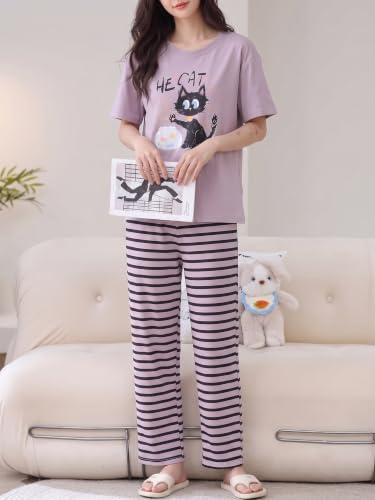 Image of Louis Luxe Cotton Blend Womens Korean Night Dress || Full Pyjama Set || Korean Nightsuit ||Women Nightwear ||Round Neck Full Sleeve Nightsuit || Loungewear || Everyday Nightdress (ND-12)