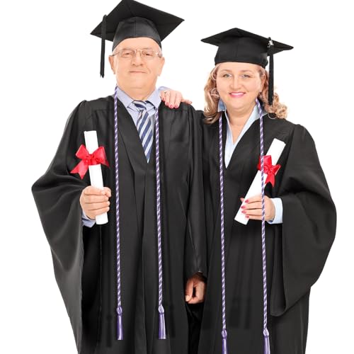 Image of Graduation Honor Cord 68 inch Grad Braided Honor Cords with Tassel Honor Rope Grad Cords for Graduation Students Bachelor Master Doctoral Gown Grad Decor (Purple and White)