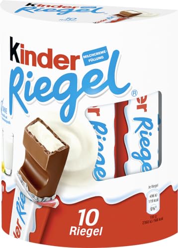 Kinder Riegel - 10 Einzelriegel, einzeln verpackte Schokoriegel, zartschmelzende Vollmilchschokolade mit Milchcremefüllung, ohne Farb- und Konservierungsstoffe, 210g