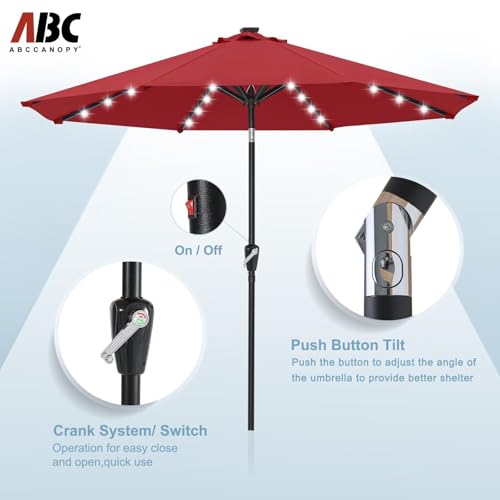 Image of ABCCANOPY Durable Solar Led Patio Umbrellas with 32LED Lights 11FT (Burgundy)