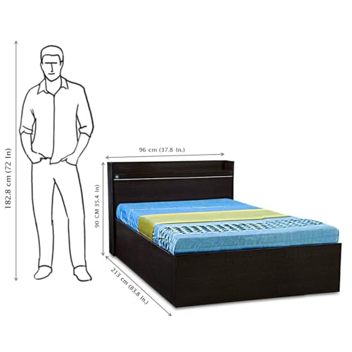 Image of DELITE KOM | 1 Year Warranty | Single Bed, Plum Engineered Wood Bed with Box Storage & with Headboard Shelf Storage, Wooden Bed (83x37 Inches) | Installation Included | Color - Flowery Wenge
