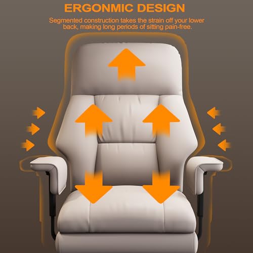 Image of Office Chair with Leg Rest, Leather High Back Executive Office Chair with Wheels, Ergonomic Desk Chairs with Lumbar Support for Home Office, Beige