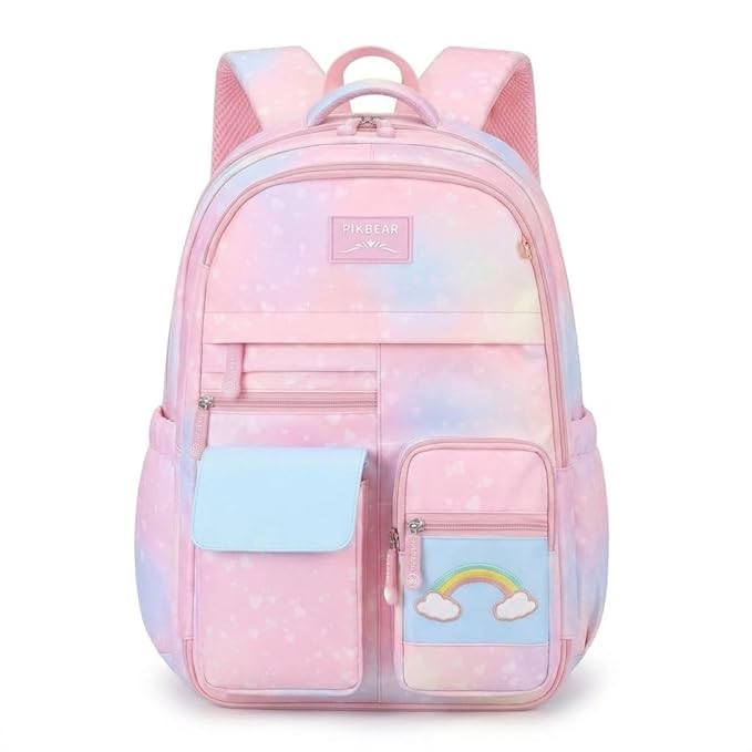 Image of Girls School Backpack Cute Pink Pastel Gradient Bag with Multiple Compartments Lightweight Durable Bookbag for Kids Students (purple bag)