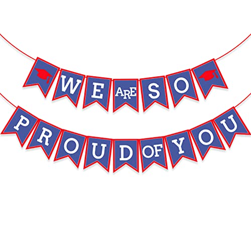 Image of Red Blue We are So Proud of You Banner 2022 Graduation Party Garland Backdrop Decoration Gift Ideas