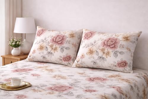Image of DECORUM Cloud Cotton Double Bedsheet Floral Print with 2 Pillow Covers | 244 TC | Ultra Soft Feel | Premium Comfort | Breathable & Skin Friendly | for Bedroom (90 x 90 Inches)