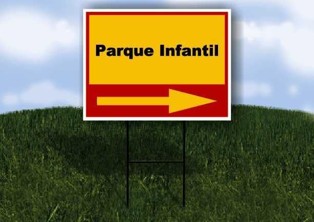 Parque Infantil Spanish Red Yellow Right Arrow 1 Single Sided 18x24 in Yard Road Sign wStand