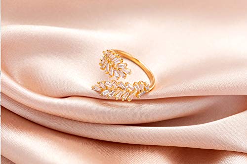 Bbl Cz Adjustable Open Ring 18K Gold Plated Rings For Women Dainty Leaf Ring Cubic Zirconia Personalized Letters Unique Wedding Engagement Anniversary Statement Band Rings For Women Girls #TOP1