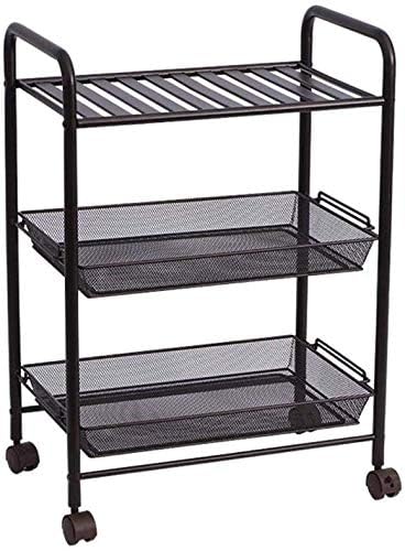 Indian Decor. 45793 Multi-Function Shelving 3 Tier mesh Serving Kitchen Rolling Metal Standard Utility Storage Trolley/cart Suitable for Home Office (Black)