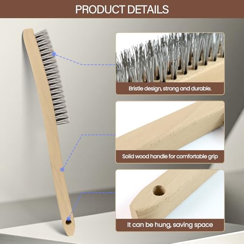 Image of Heavy Duty Stainless Steel Wire Brush, 1Pcs 14 inch | Curved Beechwood, Long Handle, Scratch Brush, For Rust, Metal, Paint, Welding, Automotive & Household Cleaning