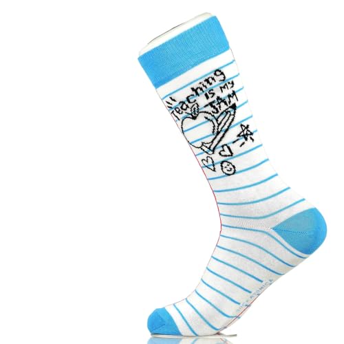 Fancy Colorful Cotton Comfy Novelty Funny Dress Socks Unisex, PROFESSIONS Patterned, Teaching is My Jam, Large
