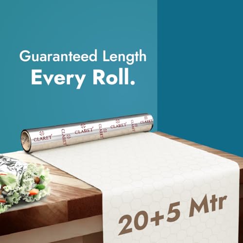 Image of Claret 2 in 1 Aluminium Foil & Paper Roll for Food Wrapping | Wrap Roti & Fresh Kitchen Food Essential | Keep Food Warm | Non Stick | 20+5 M Length | Pack of 1
