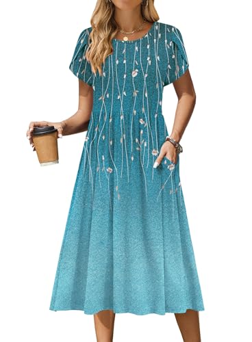 Image of Zeagoo Womens Summer Dresses Casual Aline Midi Dress Short Sleeve Floral Tshirt Dress Flowy Beach Sundresses with Pockets