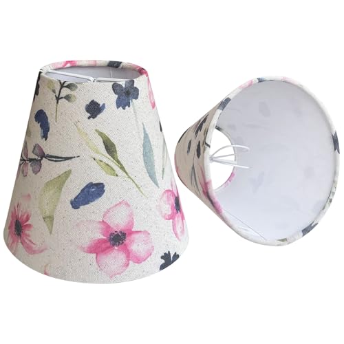 Mini Clip-On Bulb Small Lamp Shade Set of 2 3 X 6 X 5 Printed Linen