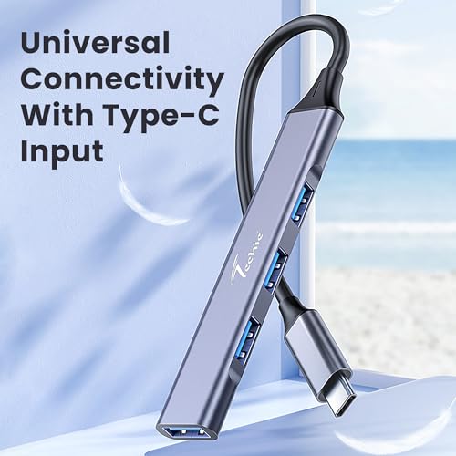 Image of Techie Type-C 4-Port Hub with 1x USB 3.0 5Gbps and 3x USB 2.0 Ports Aluminum Alloy for Laptops, Desktops, MacBook, iPad Pro, Windows and Tablets (Silver)