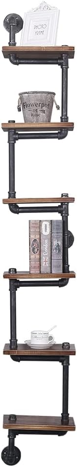 6 Tier Industrial Pipe Shelving, 11.8in Rustic Metal Floating Shelves, Farmhouse Kitchen Bar Shelving