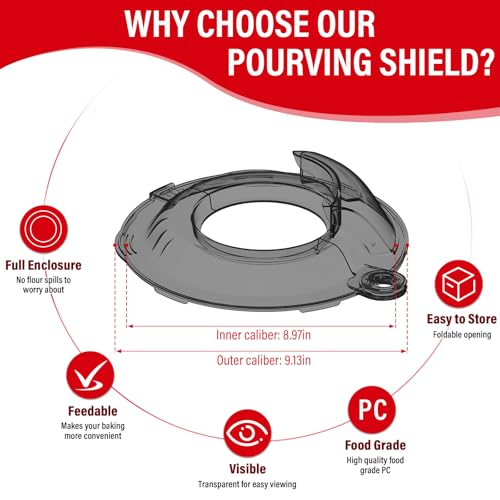 Image of Pouring Shield for KitchenAid Tilt Head 4.5-5 QT (for Stainless Steel Bowls Only), for Kitchen aid Accessories and Attachments, Fully Enclosed Foldable Lid Mixer Bowl Cover, Not For Bowl Lift (Black)
