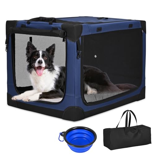 Kidken Dog Crate, Extra Large Pet Crate Collapsible Dog Travel Crates for Medium and Large Dogs, Foldable Dog Crates Car Dog Carrier Foldable Pet Cage (L: 76x54x54cm)