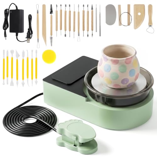 6-Inch Mini Pottery Wheel with Foot Pedal 30PC Pottery Clay Tools for Kids