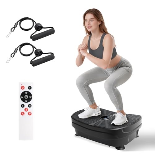 Image of Vibration Plate Exercise Machine, 9 Preset Modes & 99-Level Full Body Workout Vibrating Plate for Lymphatic Drainage Weight Loss, 400lbs Capacity Shake Fitness Platform with Resistance Bands