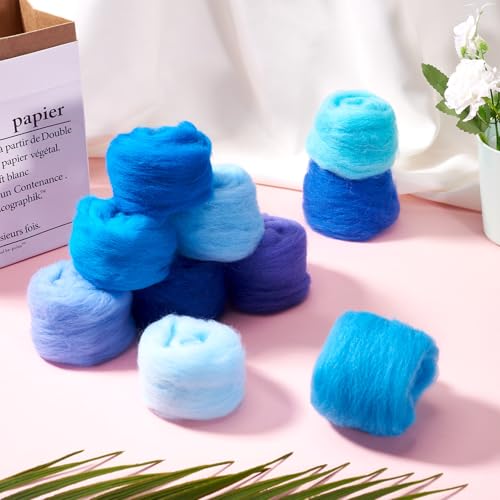 Image of Magibeasd 1.76 oz Wool Roving for Needle Felting Nature Wool Yarn Kit Variety Blue Tones for Beginners Felted Crafts DIY Materials Hand Spinning Supplies