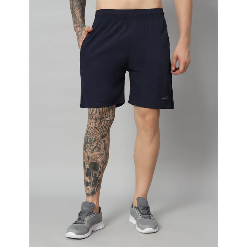 Image of ATICX Polyester Shorts for Men - Quick Dry Lightweight with Zipper Pockets - Gym, Running, Jogging, Training Half Pants for Basketball, Swimming, Badminton, Cycling, Football, Outdoor & Home Wear