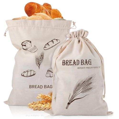 Bolsa Pan Tela 2 PCS Bolsas de Lino Reutilizables con Cordón